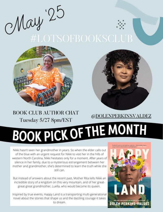 Celebrating the first day of May with our #LotsofBooksCub pick: Happy Land with author @dolenperkinsvaldez !

We are such huge fans of Dolen and her last novel, Take My Hand, remains a top 5 book club pick. We are so incredibly excited to be in conversation with her and invite you to join us!

As always, you can find all #bookclub deets here: https://www.lotsofsass.com/lotsofbooksclub/ or via the link in my bio 💗

Grab your copy of #HappyLand wherever books are sold 📚 #bookclubs #bookclubsofinstagram #readblackauthors